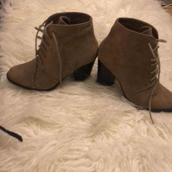 faux suede neutral lace up 2” booties - Picture 2 of 4